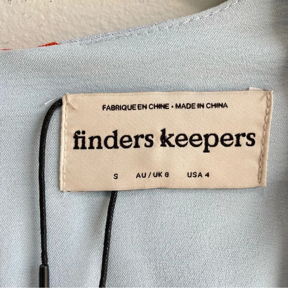 Finders Keepers Calypso Light Blue Fruit Print Puff Sleeve Mini Dress NWT Small - Picture 12 of 13